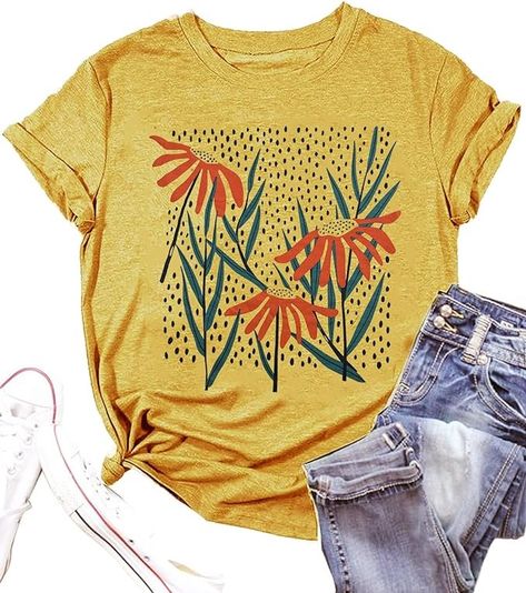 Vintage Floral Shirts Women Boho Wildflowers T-Shirt Wildflower Graphic Tee Shirts Summer Nature Tshirts Tops(As Shown2,M) at Amazon Women’s Clothing store Boho Modern Fashion, Womens Tshirt Designs, Floral Shirts Women, Shirt Design For Women, Church Shirt Designs, Sunflower T Shirt, Women Tshirt Design, Diy Christmas Shirts, Vintage Floral Shirt