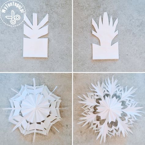 How to make paper bag snowflakes Large Paper Bag Snowflakes, Bag Snowflakes, 3d Paper Snowflakes, Diy Christmas Snowflakes, Paper Snowflake Patterns, Paper Snowflakes Diy, Snowflake Template, Ramadan Decor, Crafts Origami