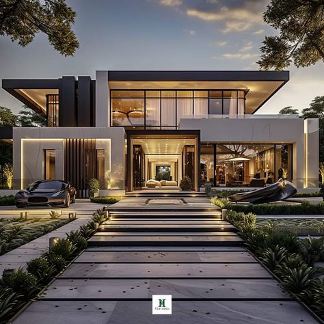 Modern Villa Exterior, Villa Exterior Design, Luxury Villa Design, Luxury Homes Exterior, Contemporary House Exterior, Modern Villa Design, Modern House Facades, Modern Exterior House Designs, Architecture Model House