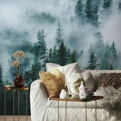 Large Peel Stick Wall Decals Misty Forest Scene Easy Apply - Temu Forest Room Decor, Photo Mural Wall, Colours Wallpaper, Forest Room, Tree Mural, Forest Wall Mural, Forest Scenery, Smooth Wallpaper, Wood Interior Design