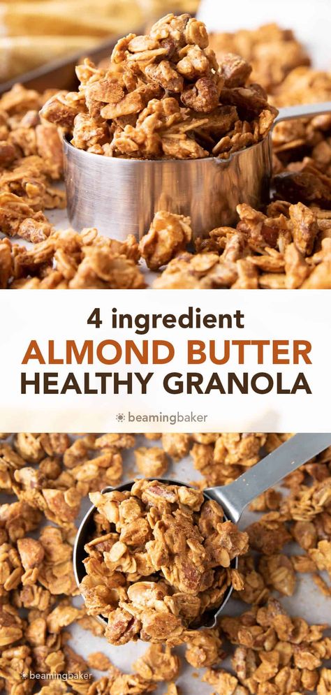 Granola Healthy Recipe, Almond Butter Granola, Almond Butter Snacks, Beaming Baker, Honey Almond Granola, Oatmeal Granola, Easy Granola Recipe, Homemade Almond Butter, Almond Butter Recipes