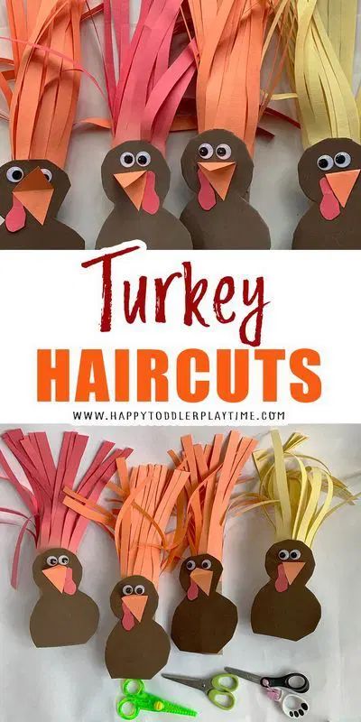 Fun and Easy Thanksgiving activities & crafts for toddlers Turkey Haircut, Thanksgiving Lesson Plans, Scissors Skills, Craft Thanksgiving, Thanksgiving Activities Preschool, Fun Thanksgiving Crafts, Thanksgiving Lessons, Thanksgiving Crafts Preschool, Thanksgiving School