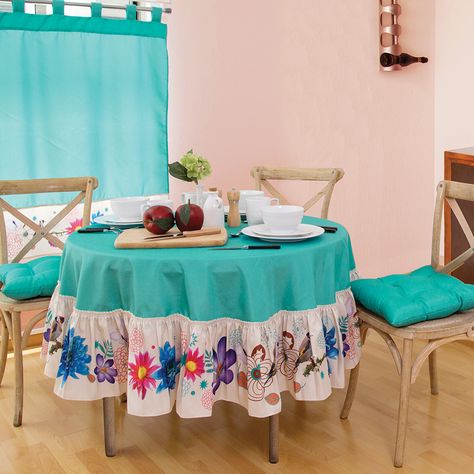 Mantel Redondo Amazonas  #Cocina #Accesorios #Decoracion #Hogar #IntimaHogar  #Aqua Dining Table Cloth, Table Clothes, Wine Painting, Mantel Redondo, Table Skirt, Home Tools, Kitchen Curtains, Diy Home Crafts, Kitchen Stuff