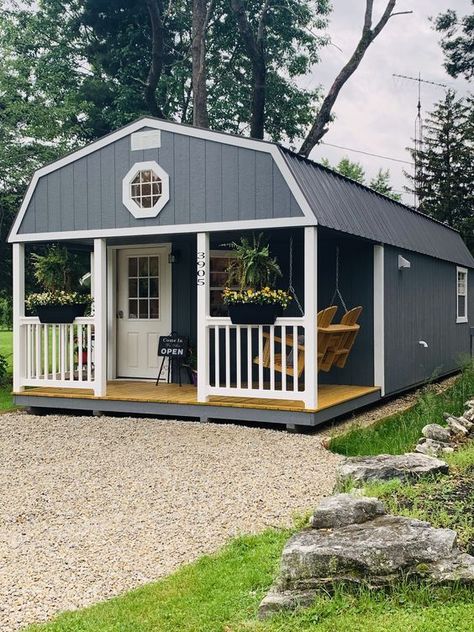 Visit our library of pictures of sheds built from our shed plans. Get great shed design ideas and plans for storage sheds, garden sheds and more. #sheddesigns #shedhomeplans #shedorganization #shedplan #shedsplans #shedstorage #sheddecking #sheddeck #shedsbuildingplans Tiny Home Business, Hair Salon In Shed, Shed Home Exterior, Tiny House Hair Salon, Home Hair Salons Shed, She Shed Business Ideas, Tiny Grooming Salon, Hair Salon Shed Backyard Studio, Shed Salon Ideas Backyard Studio