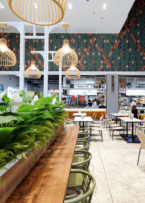 Food Market Interior Design, Modern Food Court, Food Court Interior Design, Food Hall Interior Design, Food Area, Sustainable Commercial Design, Modern Food Court Design, Thai Cafe Interior Design, Foodcourt Design Interiors Food Court