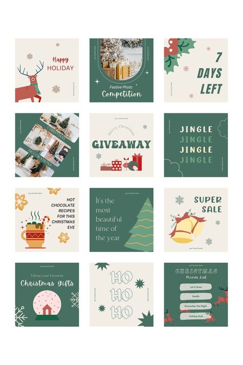 🎀 30 HAPPY HOLIDAYS INSTAGRAM TEMPLATES 🎀

This set of 30 Happy Holidays Christmas Templates is a great option for this upcoming Christmas Holiday. With a modern Colour Palette, these examples can be used for any Business or Entrepreneur during the Festive Holiday Season.

They can be fully Edited and Customized to your specific Branding using Canva.

Get a Christmas Templates from Iris so you can relax and get your website up and running! Holiday Social Media Posts, Christmas Color Palette, Business Christmas Cards, Christmas Instagram, Mood Board Template, Xmas Sale, Christmas Jingles, Holiday Day, Christmas Ad