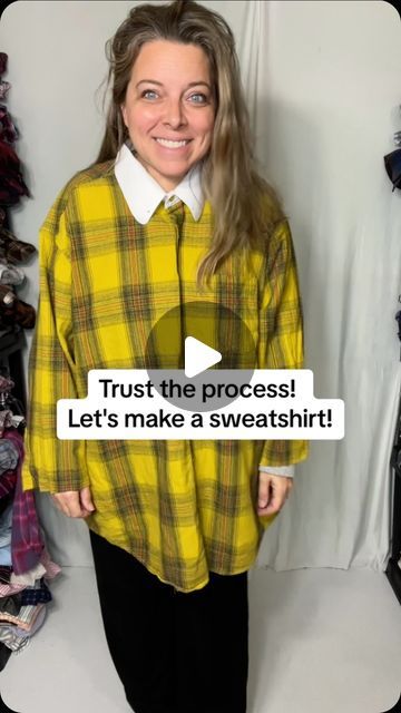 Madi Mac Fashions on Instagram: "Trust the process of me taking this flannel and a cropped tshirt and turning them into an amazing sweatshirt!! What do you guys think?! #sweatshirt #tshirts #upcycledfashion #sewing" Sweatshirt Flannel Upcycle, Flannel And Hoodie, Upcycle Flannel Shirt, Upcycled Flannel Shirts, Sewing Sweatshirts, Diy Sweatshirt Refashion, Flannel Upcycle, Flannel Shirt Refashion, Clothes Upcycle