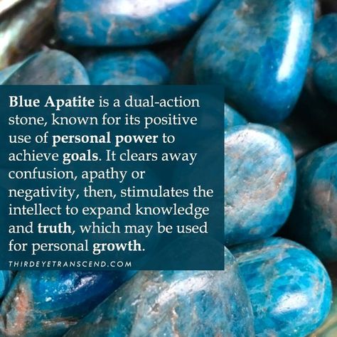 Blue #Apatite is known for its #positive use of personal power to achieve #goals 💎💙 .... .... .... .... .... #thirdeyetranscend… Crystal Witchcraft, Protection Pouch, Apatite Crystal, Earth Gift, Achieve Goals, Crystals Healing Properties, Gemstone Meanings, Crystal Energy, Crystal Therapy