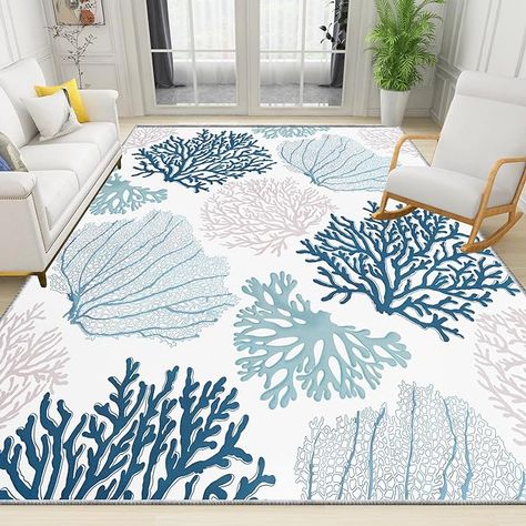 Amazon.com: Coastal Area Rug Beach Rugs Non-Slip Nautical Coral Machine Washable Rugs Modern Floor Carpet for Bathroom Laundry Bedroom Living Room, 8x10 : Home & Kitchen Coastal Area Rug, Laundry Bedroom, Beach Rugs, Rugs Modern, Modern Floor, Bathroom Laundry, Floor Carpet, Machine Washable Rugs, Washable Rugs