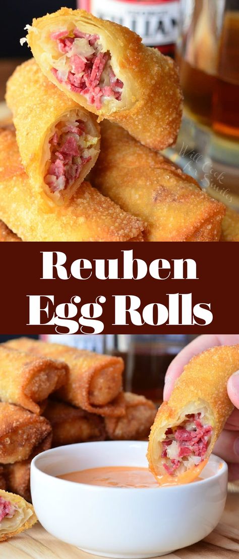 Reuben Egg Rolls, Egg Roll Recipe, Homemade Egg Rolls, Thousand Island, Corned Beef Recipes, Thousand Island Dressing, Egg Roll Recipes, Roll Recipe, Egg Roll