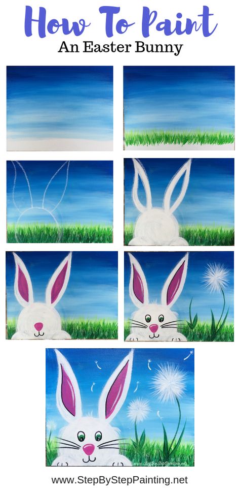 How To Paint An Easter Bunny - Step By Step Painting Easter Canvas Painting, Easter Canvas, Easter Paintings, Bunny Painting, Canvas Painting Tutorials, Easy Canvas Painting, Easter Art, Homeschool Art, Canvas Painting Diy