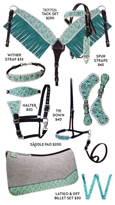 Horse Equipment Western, Cute Western Tack Sets, Matching Tack Sets Western, Teal Horse Tack Western, Tacktical Equine, Barrel Horse Tack, Western Tack Sets Barrel Racing, Bay Horse Tack Colors, Tack Sets Western