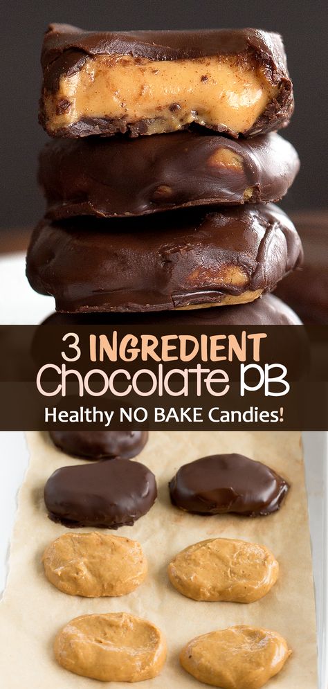 3 Ingredient Healthy No Bake Chocolate Peanut Butter Filled Candies Weight Watchers 3 Ingredient No Bake Chocolate Peanut Butter Balls, Peanut Butter Treats Healthy, Chocolate And Coconut Oil, Chocolate Peanut Butter Balls Healthy, Chocolate Peanut Butter Treats, Peanut Butter And Dark Chocolate, Healthy Chocolate Candy, Peanut Butter Chocolate Candy, Cocoa Powder Peanut Butter Recipes