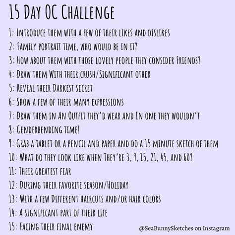 Oc Challenge Days, 15 Days Writing Challenge, 15 Day Drawing Challenge, 10 Day Oc Challenge, 20 Day Oc Challenge, Oc Drawing Prompts, Oc Tober, 30 Day Oc Challenge, Pause Challenge