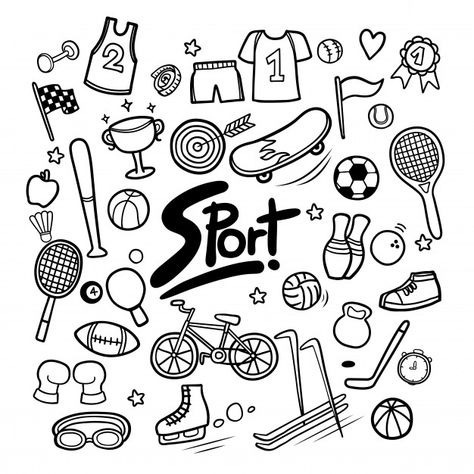 Discover thousands of Premium vectors available in AI and EPS formats Work Out Doodles, Sports Doodle Art, Brainstorming Ideas Design, Sports Drawings Easy, Sport Drawing Ideas Art, Sports Doodles, Sport Drawing Ideas, Sports Elements, Sport Drawing