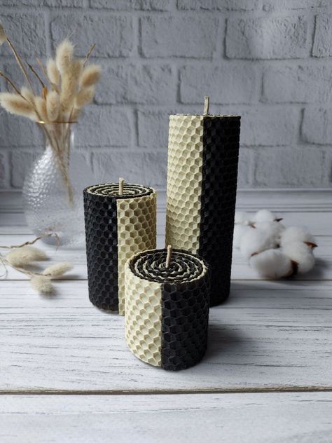 Green Pillar Candles, Pillar Candle Decor, Honey Candle, Cement Candle, Bee Wax Candles, Homemade Scented Candles, Unique Gifts For Couples, White Pillar Candles, Candle Crafts Diy