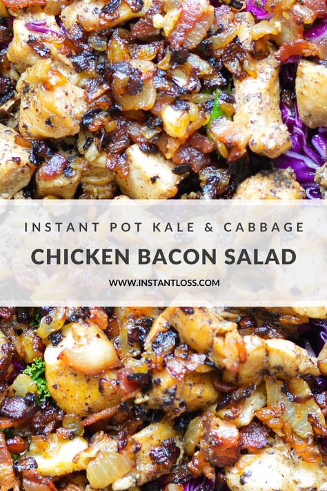 Instant Pot Kale, Chicken Bacon Ranch Salad, Bacon Ranch Salad, Chicken Bacon Salad, Kale And Cabbage, Cabbage Chicken, Instant Loss, Shredded Brussel Sprouts, Bacon Salad