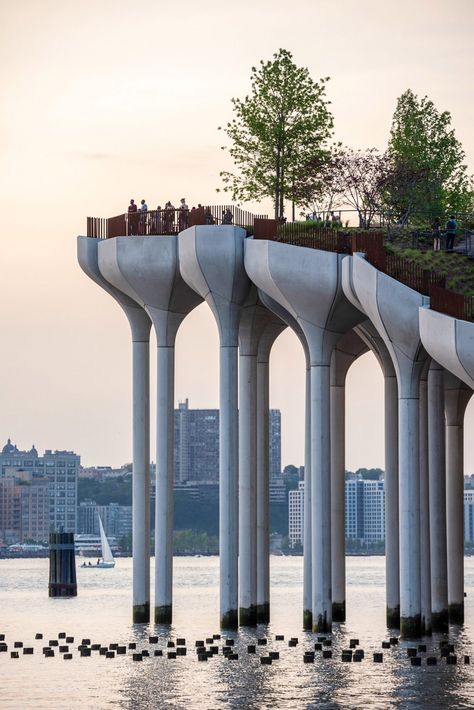 Little Island park and theatre by Thomas Heatherwick opens in New York Heatherwick Studio, Thomas Heatherwick, Outdoor Theater, Island Park, River Park, Urban Park, Island Design, Hudson River, Studio S