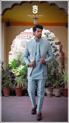 Sky Blue Jodhpuri For Men, Brother Marriage Dress For Men, Sky Blue Kurta Men, Brothers Wedding Outfit For Men, Blue Sherwani For Men, Marriage Dress For Men, Traditional Indian Mens Clothing, Wedding Matching Outfits, Indian Wedding Suits Men