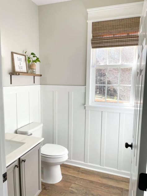 Bathroom Wallpaper Ideas, Beadboard Bathroom, Half Bathroom Decor, Wainscoting Bathroom, Shiplap Bathroom, Ideas For Bathroom, Small Bathroom Makeover, Bathroom Redesign, Hall Bathroom