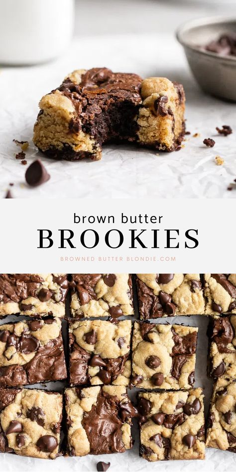 Brookies Recipe, Brown Butter Chocolate Chip, Fudgy Brownie Recipe, Brown Butter Chocolate Chip Cookies, Fudgy Brownie, Browned Butter, Easy Baking Recipes Desserts, Sweet Snacks Recipes, Fun Baking Recipes