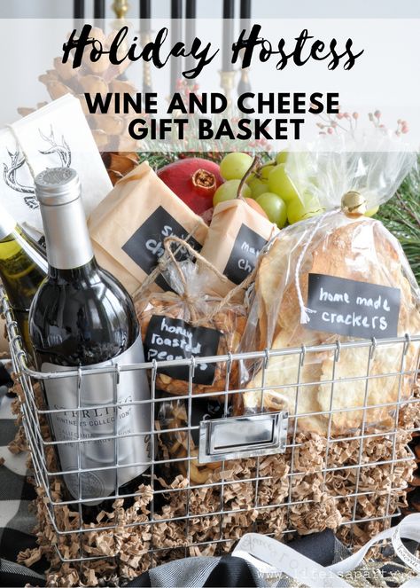 Wine And Cheese Gift Basket, Gourmet Crackers, Cheese Basket, Cheese Gift Baskets, Wine Jelly, Christmas Hostess Gifts, Gift Baskets For Him, Christmas Hostess, Boyfriend Gift Basket