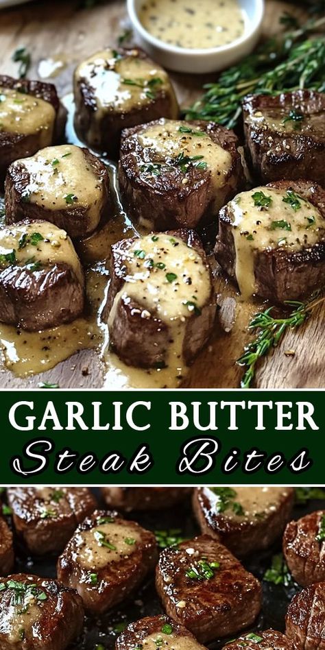 🥩 Juicy, tender Garlic Butter Steak Bites in just 20 minutes! 🧄✨ Perfect for an easy, flavor-packed dinner or appetizer. #SteakLovers #QuickDinnerIdeas #GarlicButterDelight 🥂 Butter Steak Bites Recipe, Steak Butter Recipe, Steak Appetizers, Easy Steak Dinner, Cowboy Butter, Garlic Butter Steak Bites, Butter Steak Bites, Steak Bites Recipe, Beef Steak Recipes