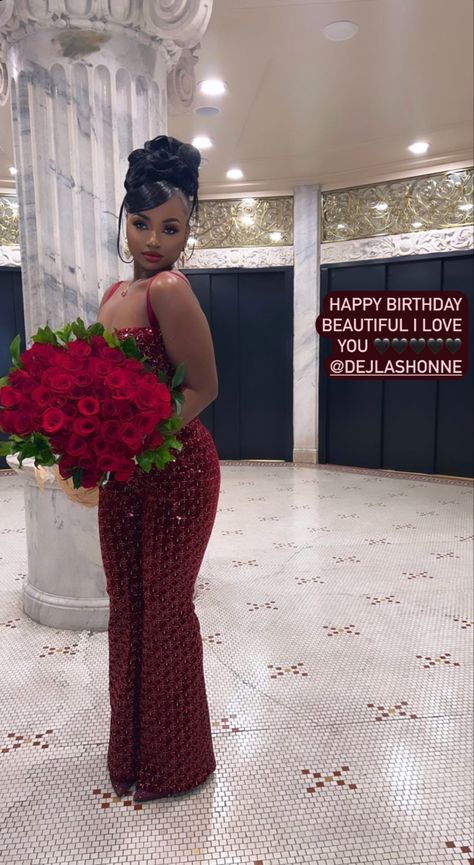 Black Classy Outfit Black Women, Birthday Looks Baddie, Grown And Classy Birthday Photoshoot, Birthday Outfit For 22nd Birthday, Red Dresses On Black Women, 19 Th Birthday Outfit, Red Birthday Dresses For Black Women, Birthday Party Ideas For Adults Women, Plus Size Dress Poses