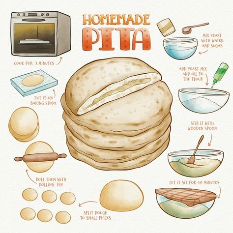 Recipe Drawing Food Illustrations, Homemade Bread Recipe, Homemade Recipe Books, Recipe Book Diy, Homemade Cookbook, Recipe Drawing, Food Doodles, Bread Homemade, Food Infographic