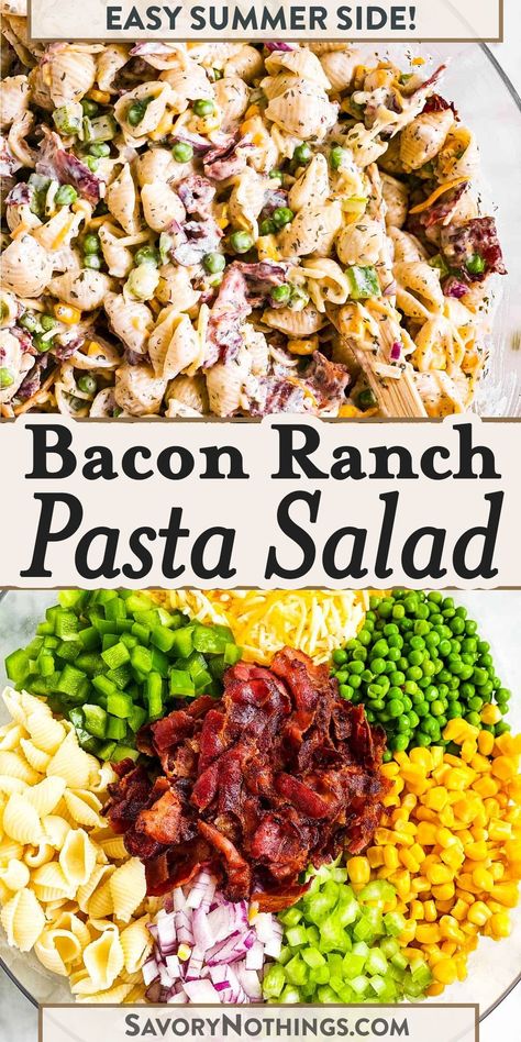 Essen, Greek Yogurt Veggie Dip, Healthy Ranch, Bacon Pasta Salad, Creamy Pasta Salad, Yummy Vegetables, Summer Pasta Salad Recipes, Pasta Calories, Bacon Ranch Pasta