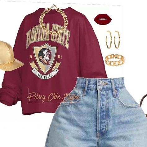 Prissy Chic Styles on Instagram: "It’s giving game day glam divas! 💋 We’re taking sporty chic to a whole new level with this FSU sweatshirt paired with denim shorts and some slayin’ maroon boots. Add a little gold accessories and that classic LV, and you’re ready to strut through the tailgate like it’s Fashion Week! Who says you can’t be comfy and fabulous at the same time?💁🏾 • Comment SHOP below to receive a DM with the link to shop this post on my LTK ⬇ https://liketk.it/4RfMS • FSU Game Day!  #TailgateChic  #PrissyChicStyles #ElevateHerStyle #BossChic #WeekendVibes #GamedayGlam #fsugirls #fsu #fsufootball" Hbcu Alumni Homecoming Outfits, Female Coach Outfits, Alumni Homecoming, Maroon Boots, Football Tailgate Outfit, Coach Outfits, Boss Chic, Fsu Football, Tailgate Outfit