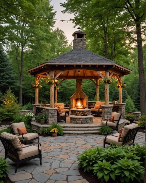 20 Stunning Outdoor Gazebo Ideas To Transform Your Backyard – ToolzView Gazebo Near Pool, Craftsman Style Gazebo, Backyard Gazebo With Fireplace, Backyard Landscaping Gazebo, Concrete Gazebo Ideas Backyard, Gazebo With Fireplace Ideas, Backyard Pagoda Patio Ideas, 4 Season Gazebo, Covered Fire Pit Ideas Backyard