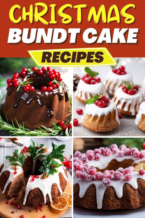 Make the holidays joyful with these festive Christmas bundt cakes! From popular holiday flavors to a few wild cards, they're showstoppers for any occasion. Christmas Mini Bundt Cake Recipes, Christmas Desserts Bundt Cakes, Christmas Dessert Bundt Cake, Mini Bundt Cakes Silicone Mold Recipes, Bundt Christmas Cake, Xmas Bundt Cake, Mini Rum Bundt Cakes, Individual Bundt Cake Recipes, Holiday Bundt Cakes Christmas