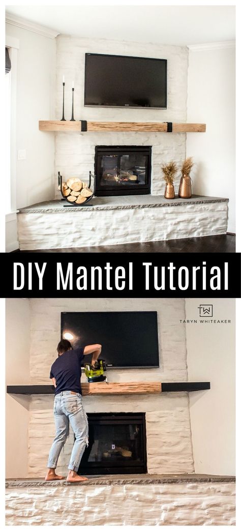 Using this DIY Mantel Tutorial you can learn how to make your own wood mantel cover from open shelving, it's easy and full of character. Homemade Mantel Fireplaces, Diy Mantle Shelf, Diy Mantel Shelf, Diy Wood Mantle, Mantel Cover, Diy Mantle, Diy Fireplace Mantle, Diy Mantel, Wood Mantel