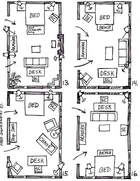 Large Bedroom Layout, Bedroom Furniture Placement, Bedroom Layout Design, Arranging Bedroom Furniture, Bedroom Arrangement, Bedroom Furniture Layout, Small Bedroom Furniture, Long Room, Furniture Placement