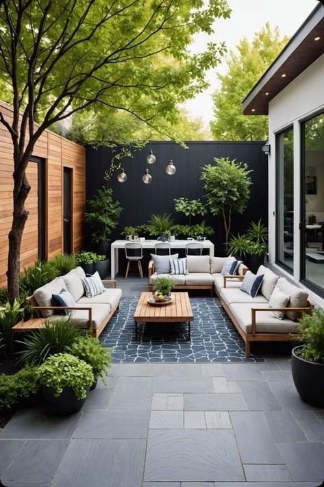 Back Garden Wall Ideas, Stylish House Design, Outdoor Yard Design, Outdoor Living Design Patio, Backyard Patio Designs Small Yard, Outdoor Landscape Design Ideas, Small Backyard With Deck, Outdoor Exterior Design, Plants For Patios Outdoor Spaces