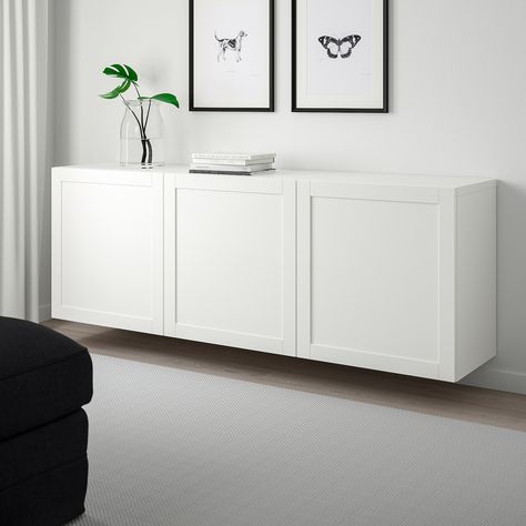 Ikea Wall, Wall Railing, Floating Cabinets, Ikea Besta, Wall Mounted Cabinet, Diy Furniture Easy, White Furniture, Wall Cabinet, Drawer Fronts