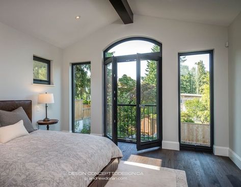 Bedroom Balcony Window Ideas, Bedroom Inspirations With Balcony, Patio Doors In Bedroom, Bedrooms With Balcony Ideas, Room Balcony Ideas Master Bedrooms, Primary Bedroom With Balcony, Adding A Balcony To Bedroom, Balcony Off Master Suite, French Doors Bedroom Master Suite Balconies