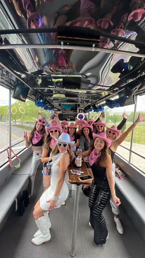 Bachelorette Party Nashville TN One Last Ride Bachelorette, Nashville Hen Party, Bachelorette Trip Nashville, Bachelorette Inspo Nashville, Combined Bachelorette/bachelor Party Nashville, Nashville Party Bus, Bachelorette Nashville Ideas, Party Bus Bachelorette Ideas, Nashville Bachelorette Party Aesthetic