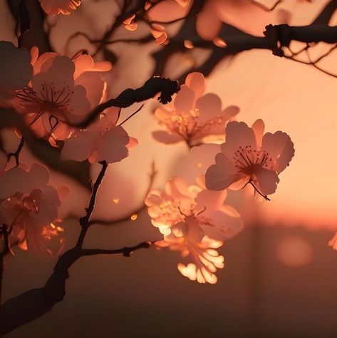 Japan Tree, Golden Hour Lighting, Cherry Blossom Petals, Ear Tattoo Ideas, Ethereal Aesthetic, Flower Icons, The Golden Hour, Aesthetic Sunset, Pretty Landscapes