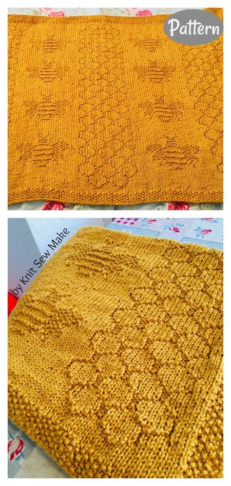 Baby Knitting Patterns Free Blanket, Bee Knitting, Bee Knitting Pattern, Bee Knitting Pattern Free, Crochet Bee Blanket, Knitted Bee, Cottagecore Knitting Patterns, Knitted Blanket Patterns, Winnie The Pooh Blanket Knitting Patterns Free