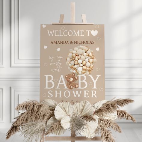 Tan Beige Boho Bear Baby Shower Welcome Sign Brown Baby Shower, Dreamy Backdrop, Minimal Bohemian, Beige Boho, Shower Welcome Sign, Brown Babies, Baby Shower Welcome Sign, Beige Light, Baby Bear Baby Shower