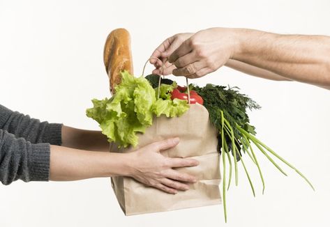 Pair of hands holding grocery bag Free P... | Free Photo #Freepik #freephoto #business #woman #man #hands Vegetable Packaging, Man Hands, Veg Pizza, Speed Foods, Restaurant Flyer, Super Market, Bread Bags, Hands Holding, Food Concept