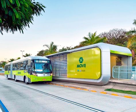 Gustavo Penna's modular bus stop blends into the urban landscape in Brazil | Inhabitat - Sustainable Design Innovation, Eco Architecture, Green Building Bus Rapid Transit, Solar Charging Station, Bus Stop Design, World Architecture Festival, Bus Shelters, Eco Architecture, Rapid Transit, Bus Terminal, House Outside Design