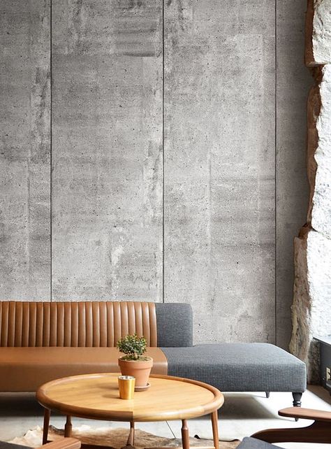 Concrete Walls Interior, Living Spaces Sofa, Concrete Interiors, Concrete Wallpaper, Beton Design, Scandinavian Nursery, Concrete Design, Wallpaper Living Room, Concrete Wall