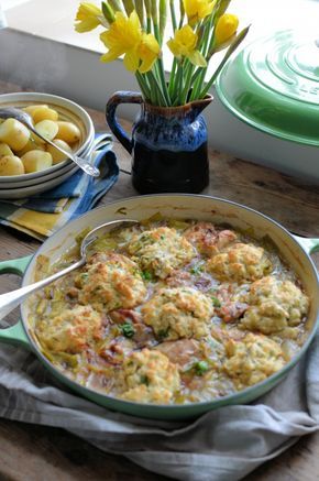 Welsh Leek & Chicken Casserole with Baked Herb Dumplings Baked Dumplings, Leek Chicken, Chicken Stews, Welsh Food, Baked Chicken Casserole, Welsh Recipes, Leek Recipes, Family Supper, Chicken Tonight