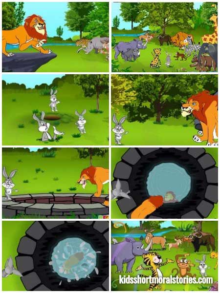 The Lion and The Rabbit Story: Morals: "Wisdom is stronger than physical strength". Story Sequencing Pictures, Picture Story Writing, Picture Story For Kids, Lion Story, Sequencing Activities Kindergarten, Small Stories For Kids, Picture Comprehension, Lion And The Mouse, Story Kids