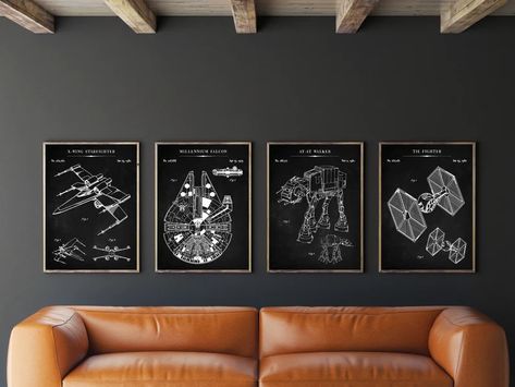 Star Wars Patent Set of 4 Millennium Falcon Patent X-wing - Etsy Australia Star Wars Zimmer, Star Wars Office, Decoracion Star Wars, Star Wars Bathroom, Star Wars Bedroom, Poster Sport, At At Walker, Game Room Wall Art, Star Wars Room