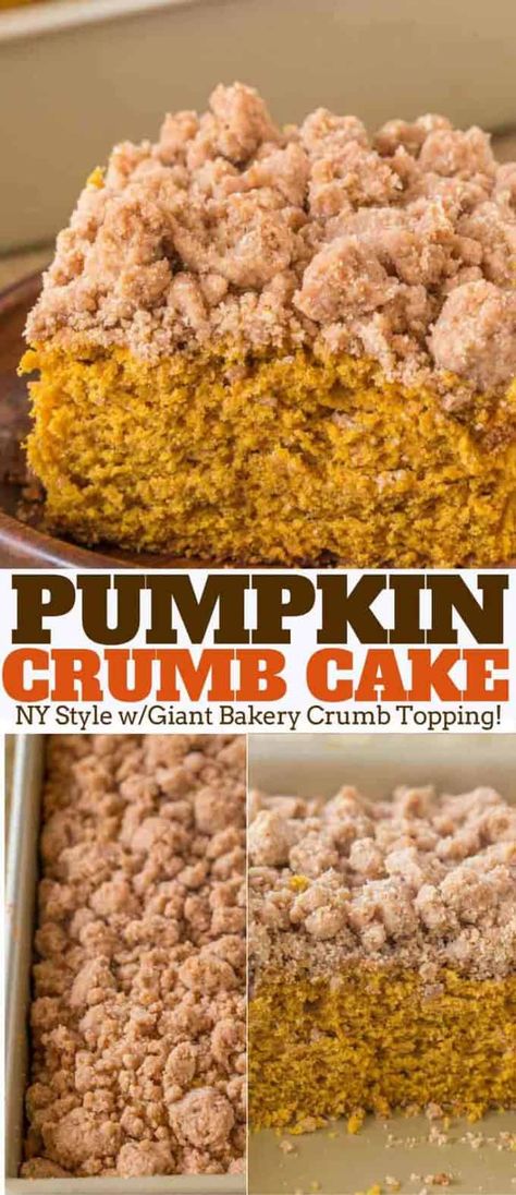 Pumpkin Crumb Cake - Dinner, then Dessert Brown Sugar Crumble Topping, Pumpkin Crumble Cake, Homemade Desert, Fall Bakery, Pumpkin Crumb Cake, New York Bakery, Crumb Cake Recipe, Easiest Recipes, Pumpkin Delight