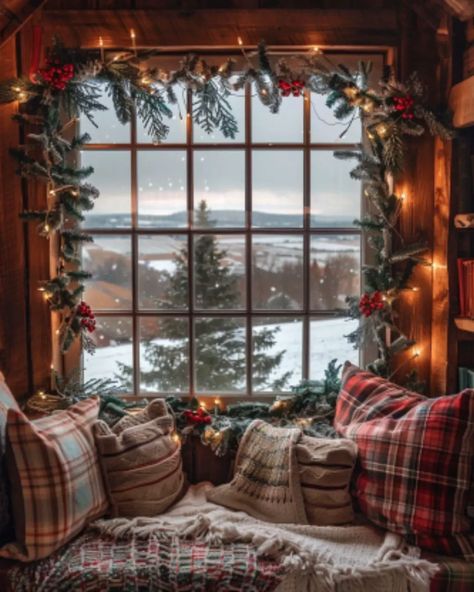 50 Farmhouse Christmas Decor Ideas - Home Soils Christmas Sunroom Decor, Classic Country Christmas, Christmas Scene Photoshoot, Cabin Xmas Decor, Christmas In The Cabin, Christmas Interiors Cozy, Cottage At Christmas, Cosy Christmas Cottage, Cozy Vintage Christmas Aesthetic